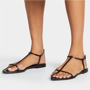 J.Sander Caged Leather Flat Sandal - Black